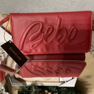 Bebe Red embossed trifold wallet nwt